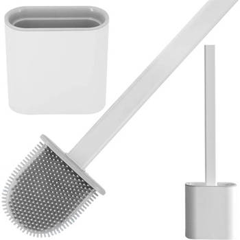 Ruhhy siliconen WC borstel wit / grijs toiletborstel met houder + gratis ophang sticker
