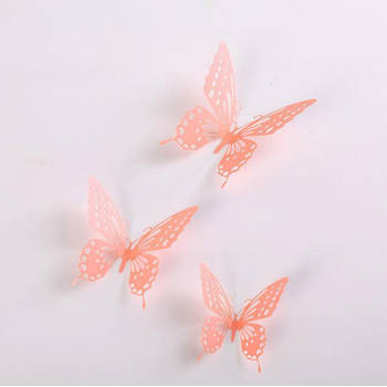 Cake topper decoratie vlinders of muur decoratie met plakkers 12 stuks roze - 3D vlinders - VL-04
