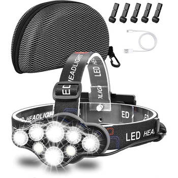 FOXLY® Ultrakrachtige Militaire Hoofdlamp - USB Oplaadbaar - 18000 Lumen - 8 LED Koplampen - 8modes - Hardcase Opbergtas