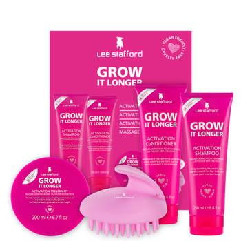 Lee Stafford Grow It Longer Set - Shampoo, Conditioner & Haarmasker - met Massageborstel - Stimuleert Haargroei
