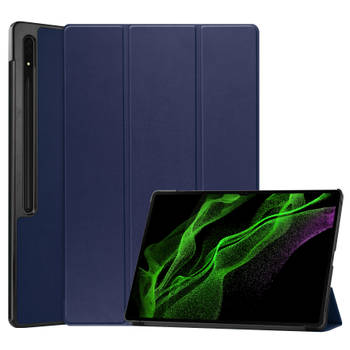 Basey Samsung Galaxy Tab S9 Ultra Hoesje Kunstleer Hoes Case Cover -Donkerblauw
