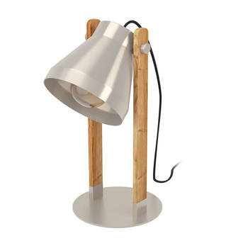 EGLO Cawton Tafellamp - E27 - 38 cm - Grijs/Bruin - Staal/Hout