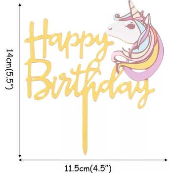 Cake topper happy birthday unicorn Goud - Eenhoorn taart versiering