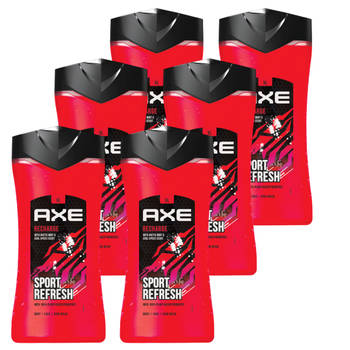 Axe - 3-in-1 - Douchegel, Facewash & Shampoo Mannen - Sport Refresh - 6 x 400 ml - XL - Voordeelverpakking