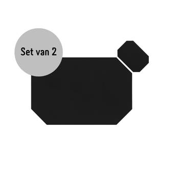 Krumble Placemat achthoekig + onderzetter - PU Leder - Zwart - Set van 2