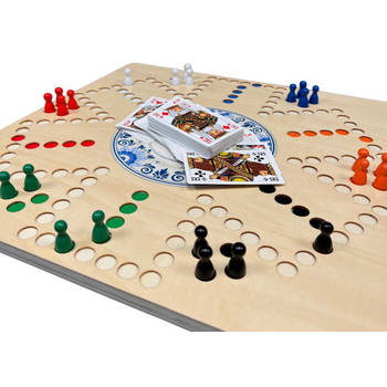 Bordspel Keezen - Keezenspel Luxe houten uitvoering - Dubbelzijdig spelbord voor 4 en 6 spelers