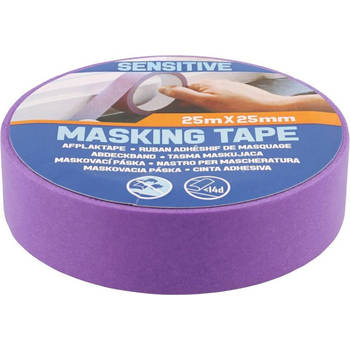 Afplaktape 25mx25 mm - schilderstape - tape 25 meter - breed 25 mm - paars masking tape sensitive - verfbenodigdheden