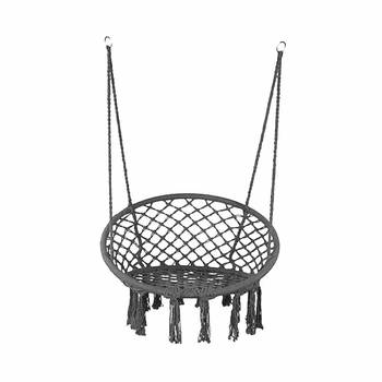 Hangstoel voor binnen en buiten belastbaar tot 100 kg - Macramé hangstoel met franjes - Grijs