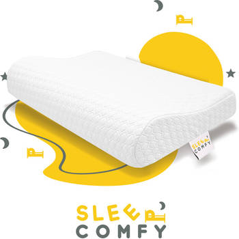 Sleep Comfy - Traagschuim Hoofdkussen - Geschikt voor rug-, zij-en buikslapers - Neksteun Kussen-M 57x37x10/7 cm