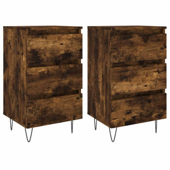 vidaXL Nachtkastjes 2 st 40x35x69 cm bewerkt hout gerookt eikenkleurig