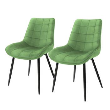 Eetkamerstoelen met rugleuning Set van 2 Groene fluwelen bekleding met metalen poten ML-Design