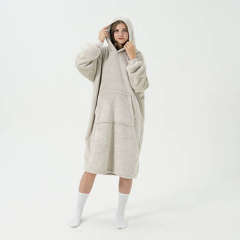 SHERRY Oversized Hoodie - 70x110 cm - Hoodie & deken in één - heerlijke, grote fleece hoodie deken - Pumice Stone - beig