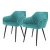 Eetkamerstoelen met rugleuning en armleuningen Set van 2 Turquoise fluwelen bekleding met metalen poten ML-Design