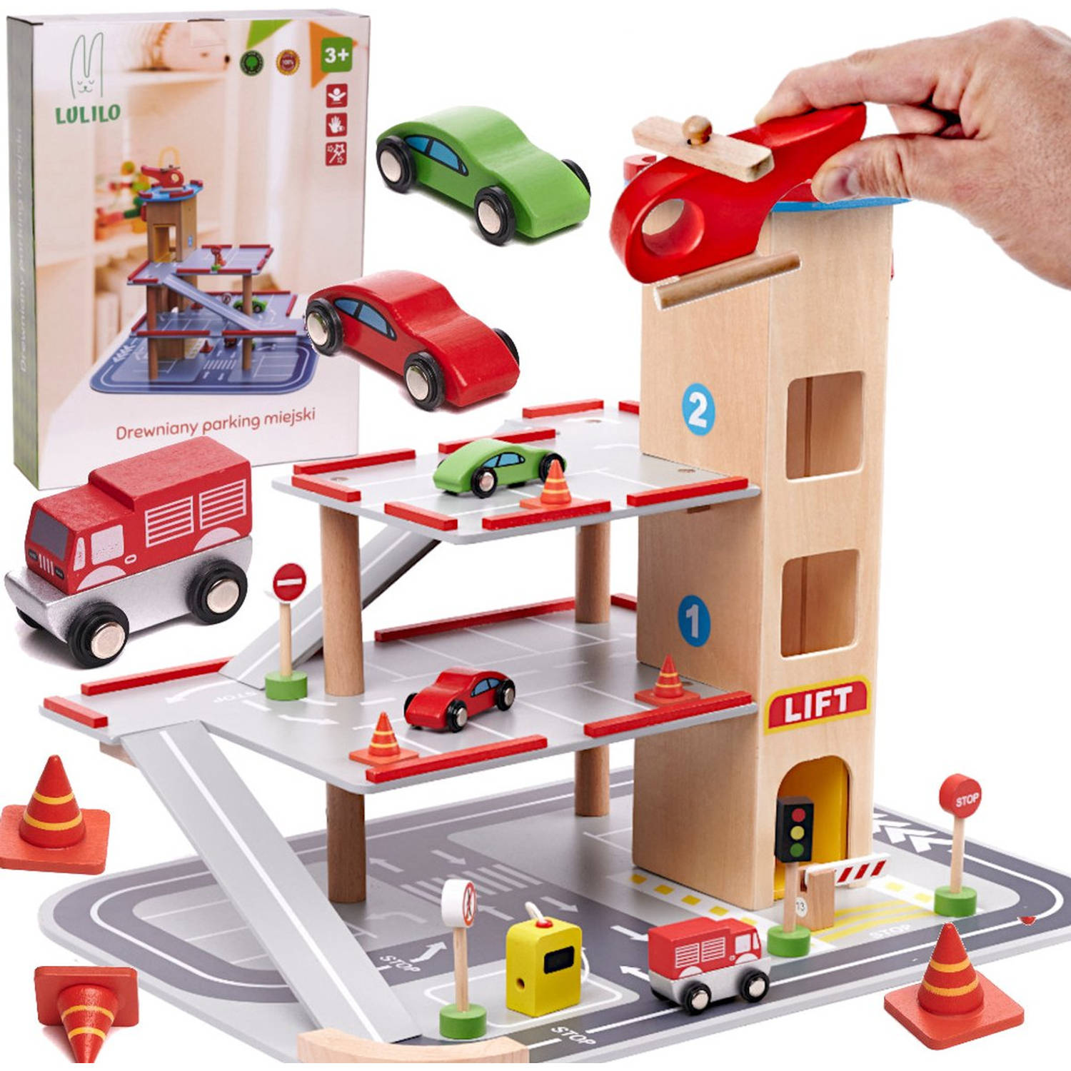 LULILO Benino houten parkeergarage Speelgoed City Garage houten speelgoed