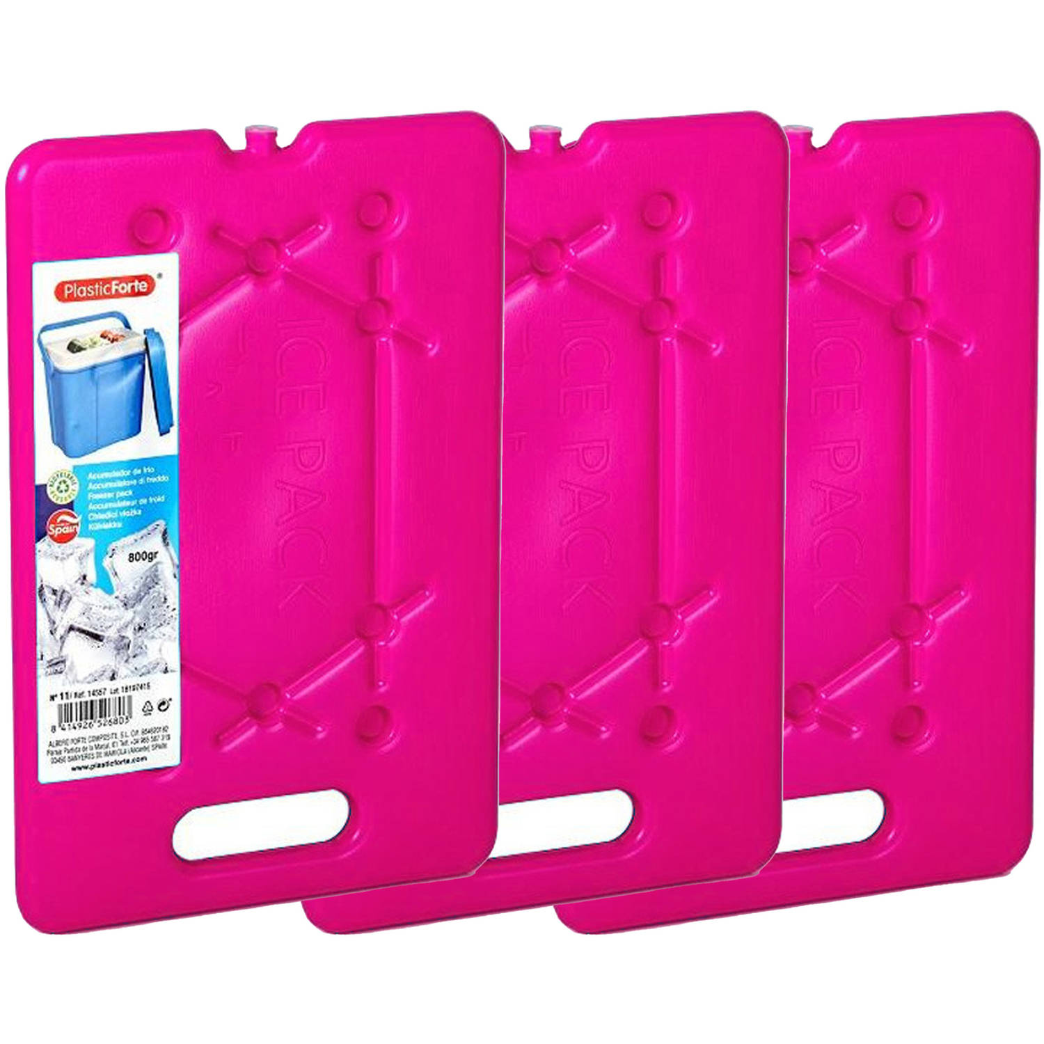 Plasticforte koelelementen 200 gram - 3x - 11 x 16 x 1.5 cm - roze - voor koelbox en koeltas - Koelelementen