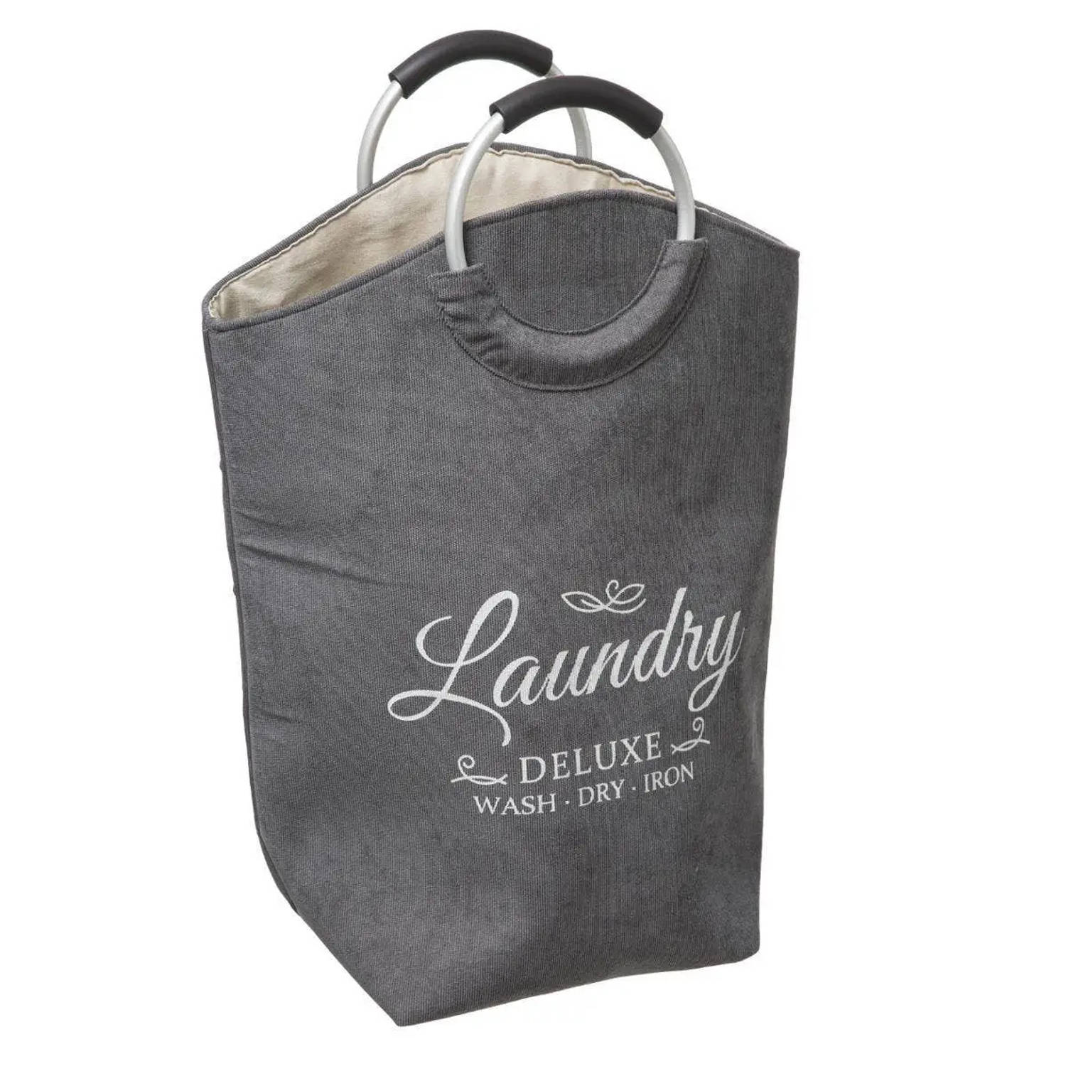 Wasmand XXL wasgoed zak met hengsels grijs 35 liter 52 x 28 x 60 cm Wasmanden