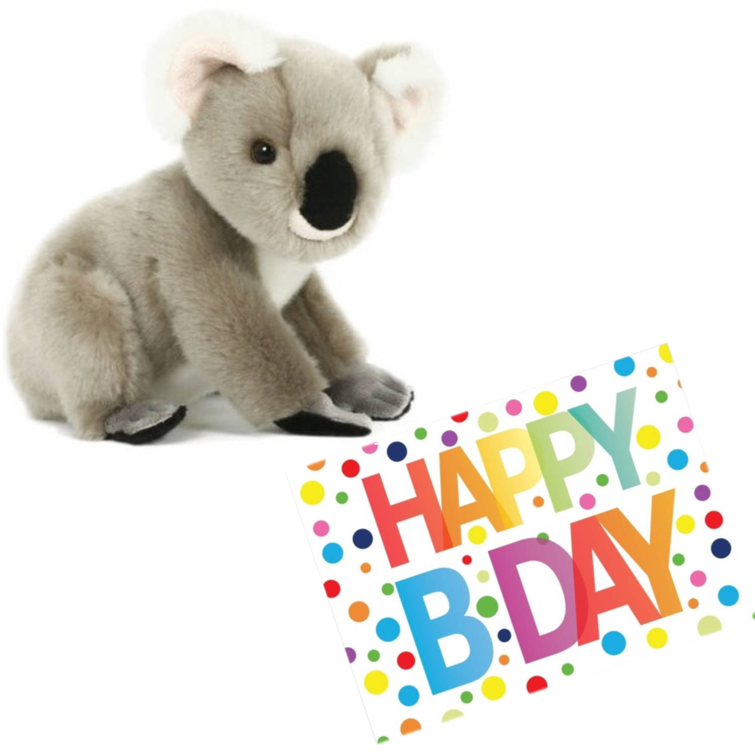 Pluche knuffel koala beer 20 cm met A5-size Happy Birthday wenskaart Knuffeldier