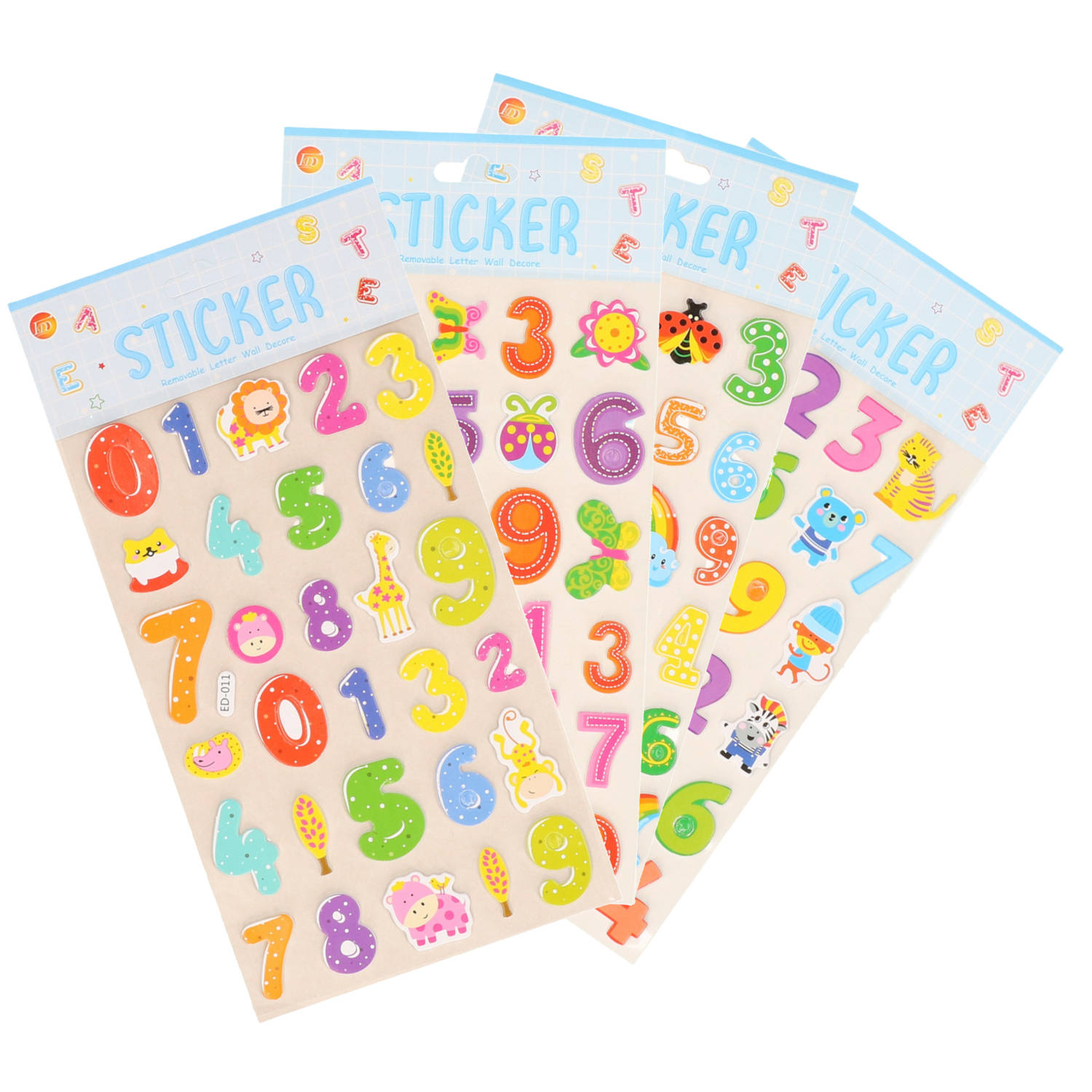 Stickervelletjes 4x 25 sticker cijfers 0-9 gekleurd nummers Stickers