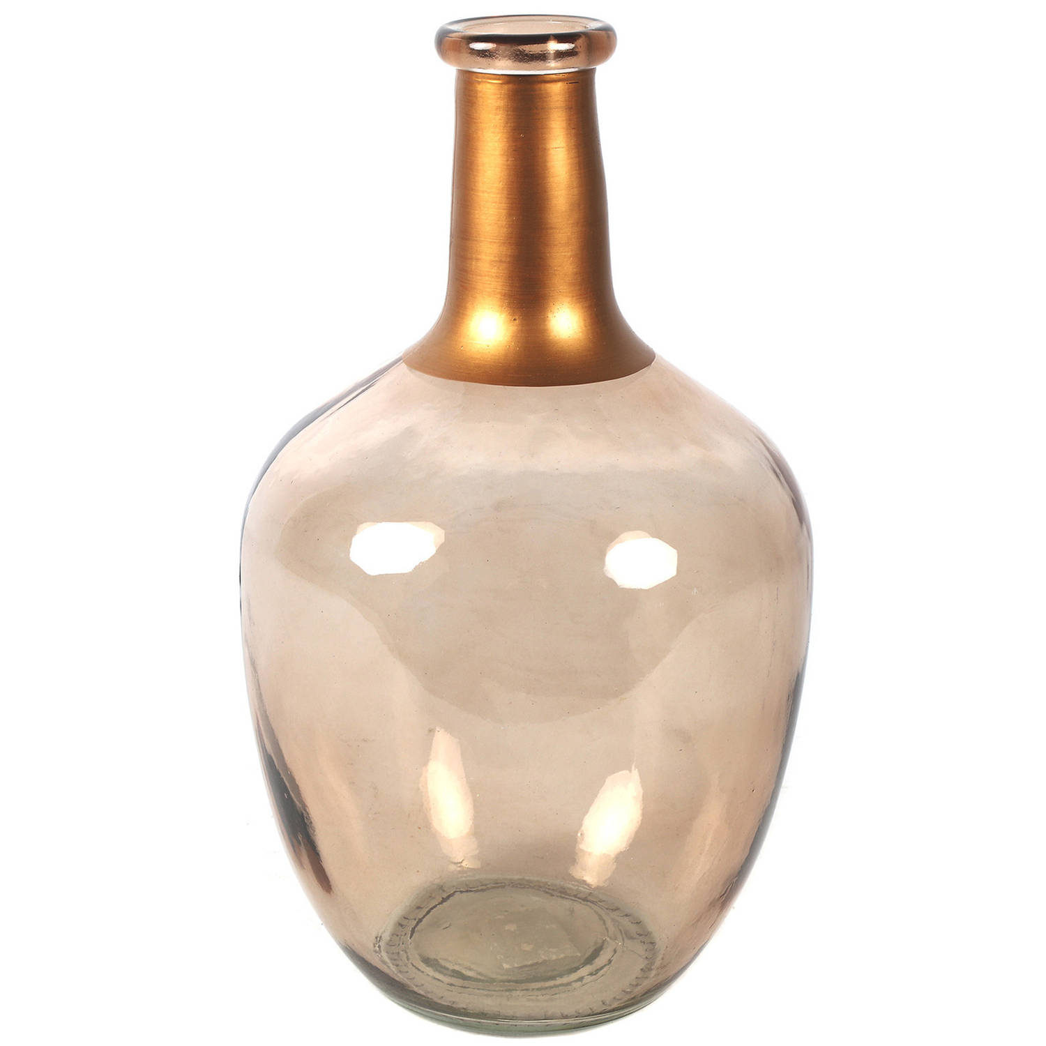 Countryfield Bloemenvaas Firm Big Bottle - beige transparant/koper - glas - D18 x H30 cm - Vazen