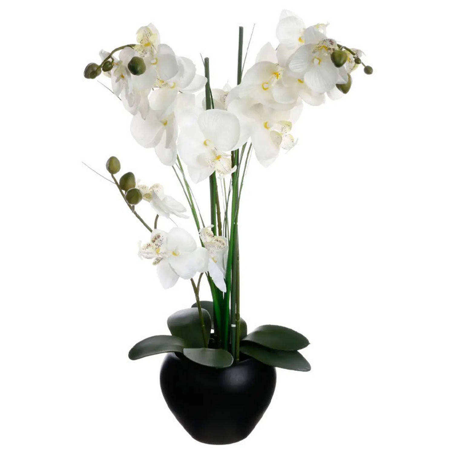 Orchidee bloemen kunstplant in zwarte bloempot witte bloemen H53 cm Kunstplanten