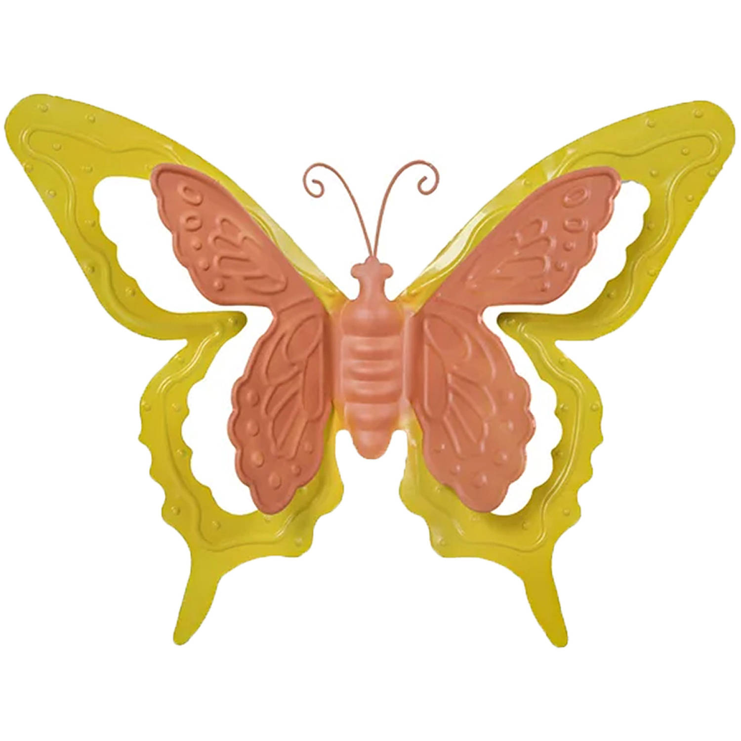 Tuin-schutting decoratie vlinder metaal oranje 36 x 27 cm Tuinbeelden