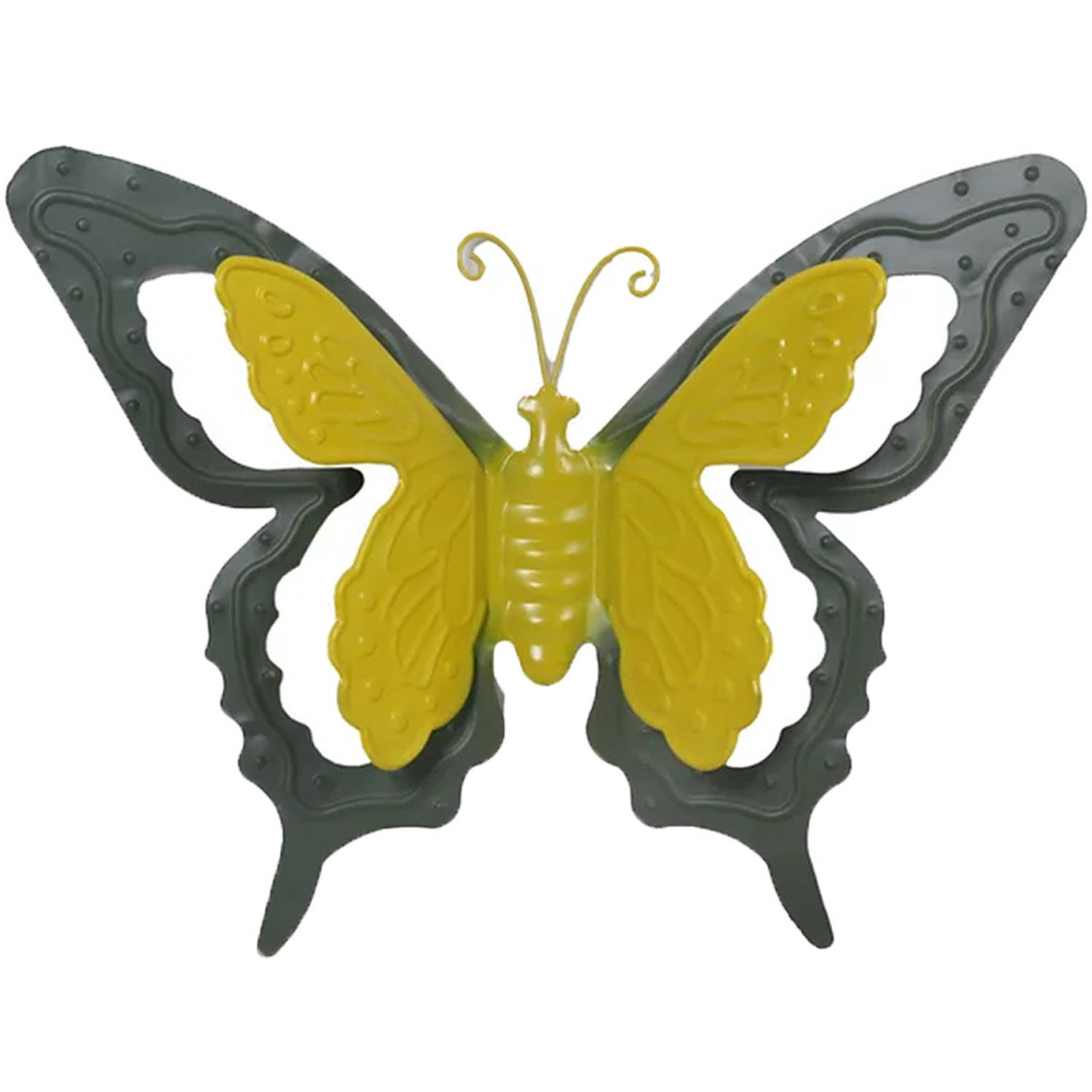 Tuin-schutting decoratie vlinder metaal groen 17 x 13 cm Tuinbeelden