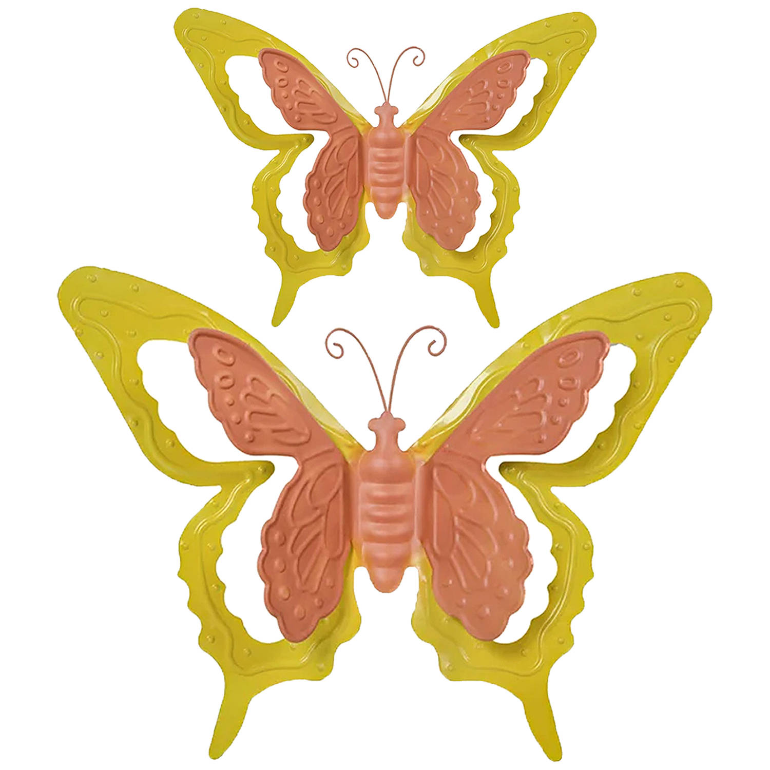 Tuin-schutting decoratie vlinders metaal oranje 24 x 18 cm 46 x 34 cm Tuinbeelden