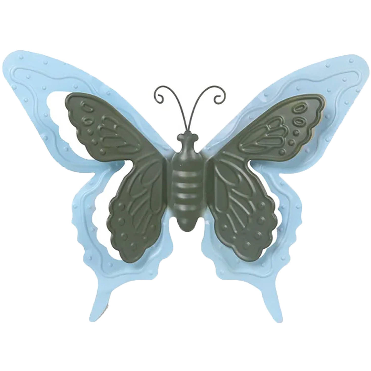 Tuin-schutting decoratie vlinder metaal blauw 46 x 34 cm extra groot Tuinbeelden