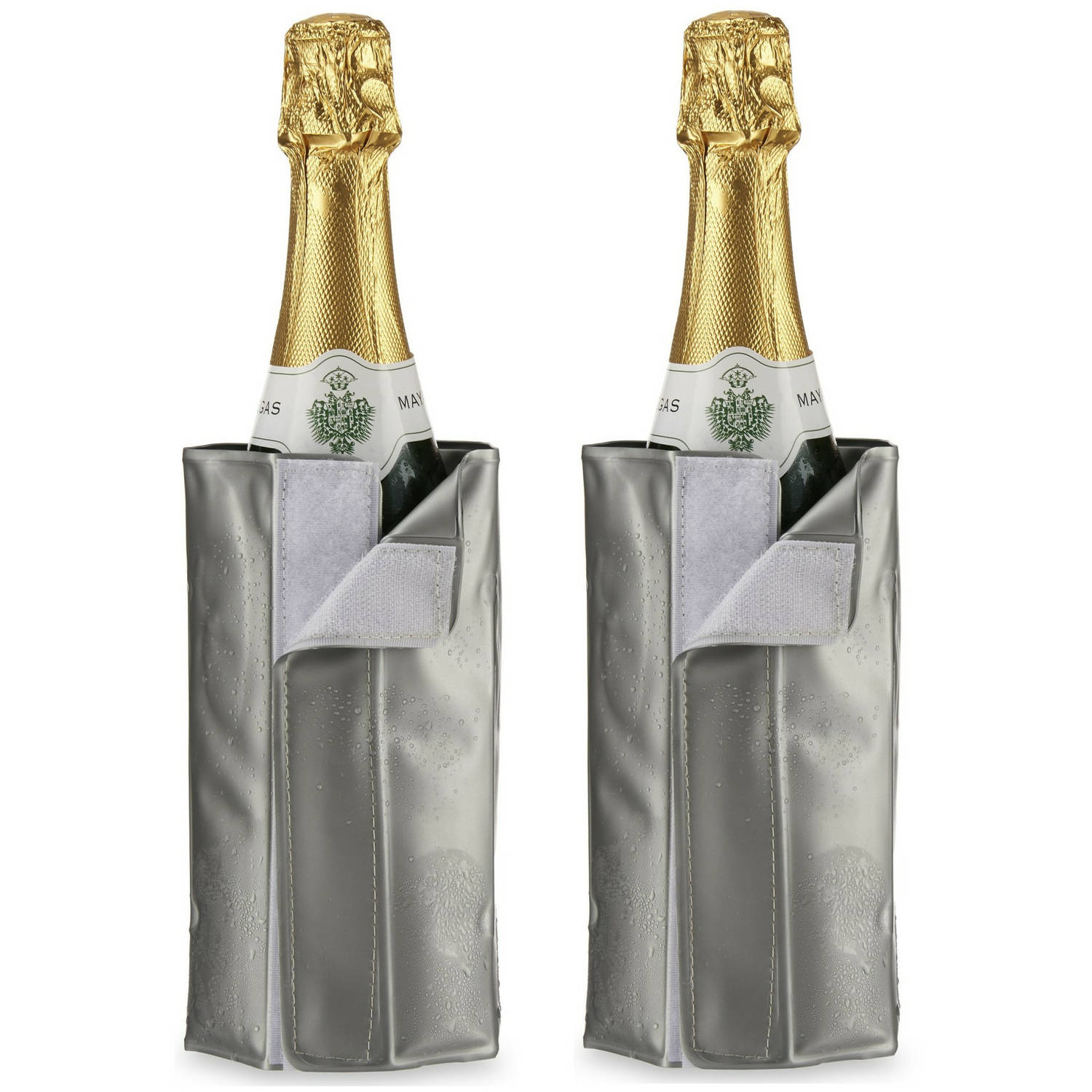 Kinvara Wijnflessen koeler/koelhoud hoesje - 2x - voor flessen - wijn/water/champagne - 18 cm - Koelelementen