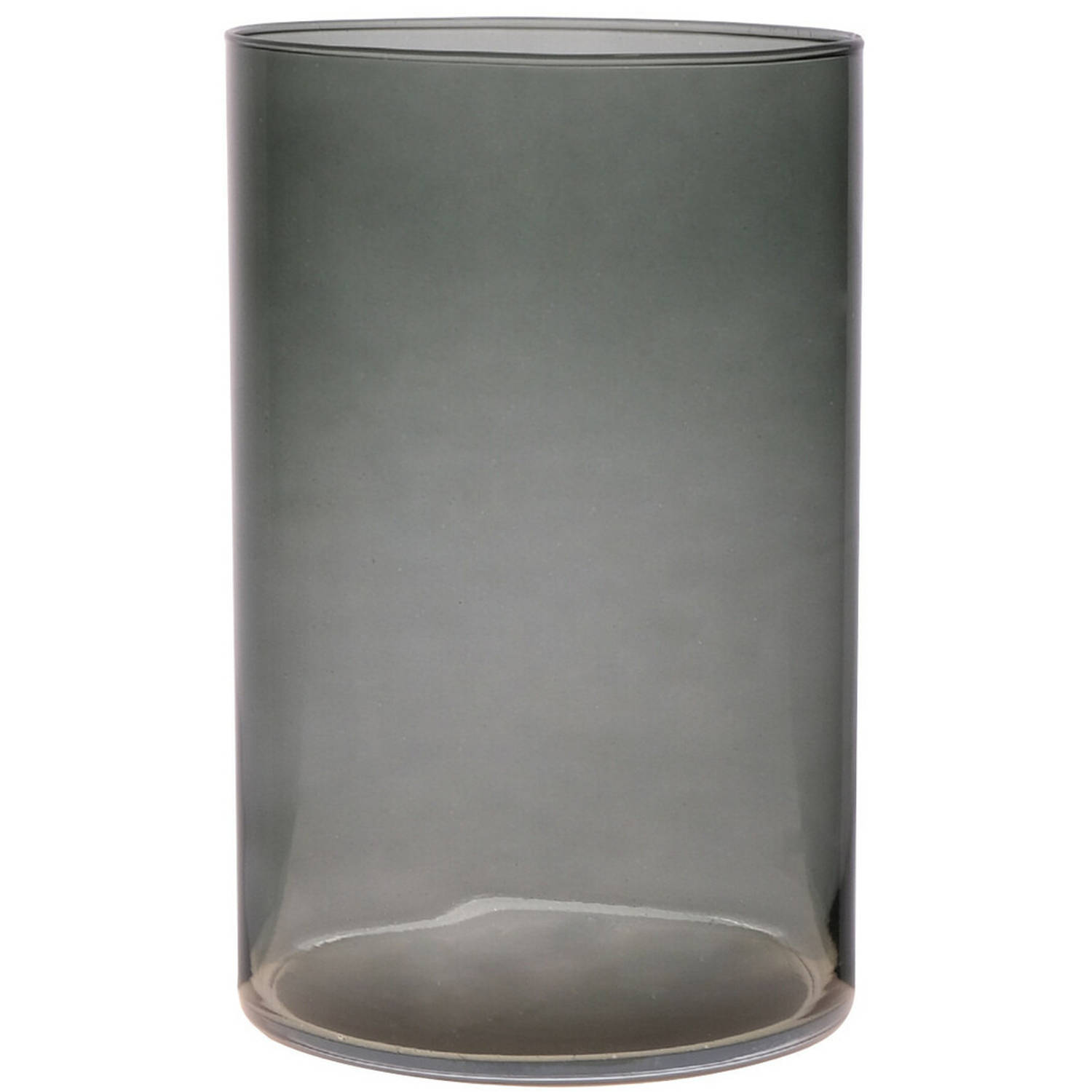 Trendoz Bloemenvaas Neville - donkergrijs transparant - glas - D14 x H21 cm - Cilinder vorm