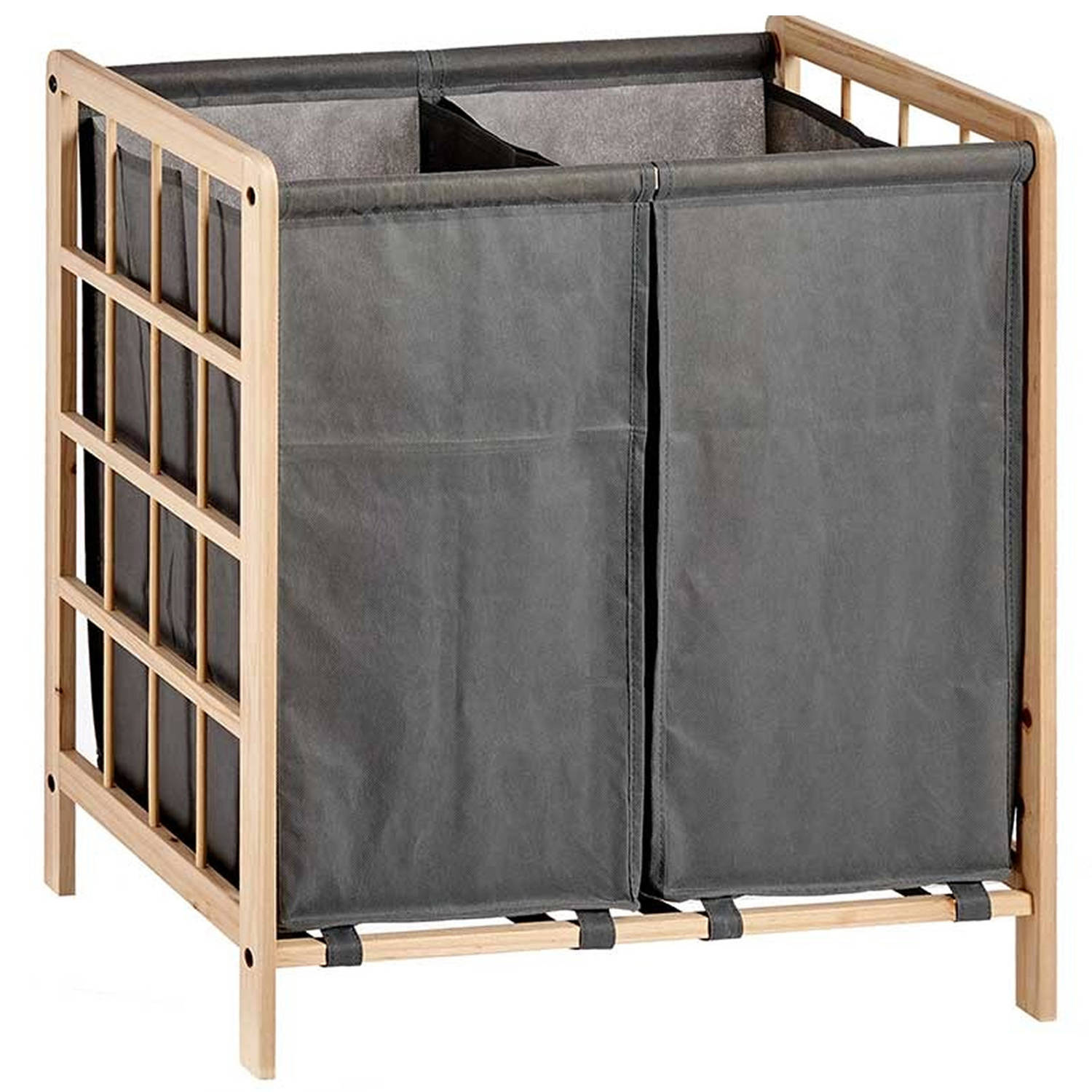 Wasmand Woodbox met opvang waszak 2x 50 liter compartiment 59 x 33 x 60 cm Wasmanden