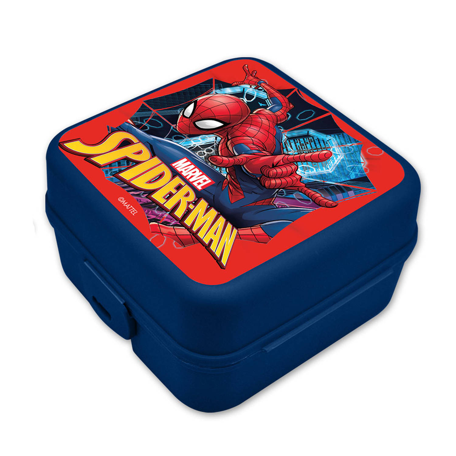 Marvel Spiderman broodtrommel/lunchbox voor kinderen - blauw - kunststof - 14 x 8 cm