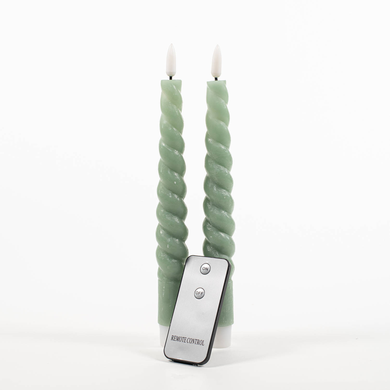 Led dinerkaarsen swirl 2x jade groen 23 cm afstandsbediening LED kaarsen