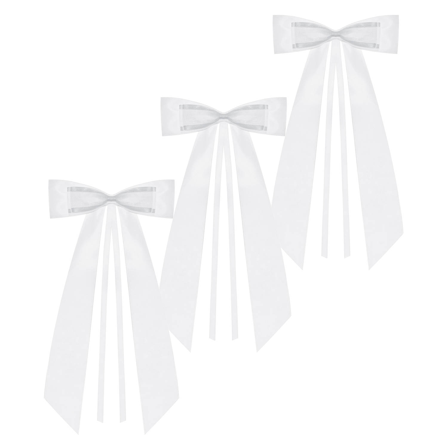 PartyDeco trouwauto antenne lint strik - Bruiloft - wit - 8x stuks - 14 cm - just married - Feestdecoratievoorwerp