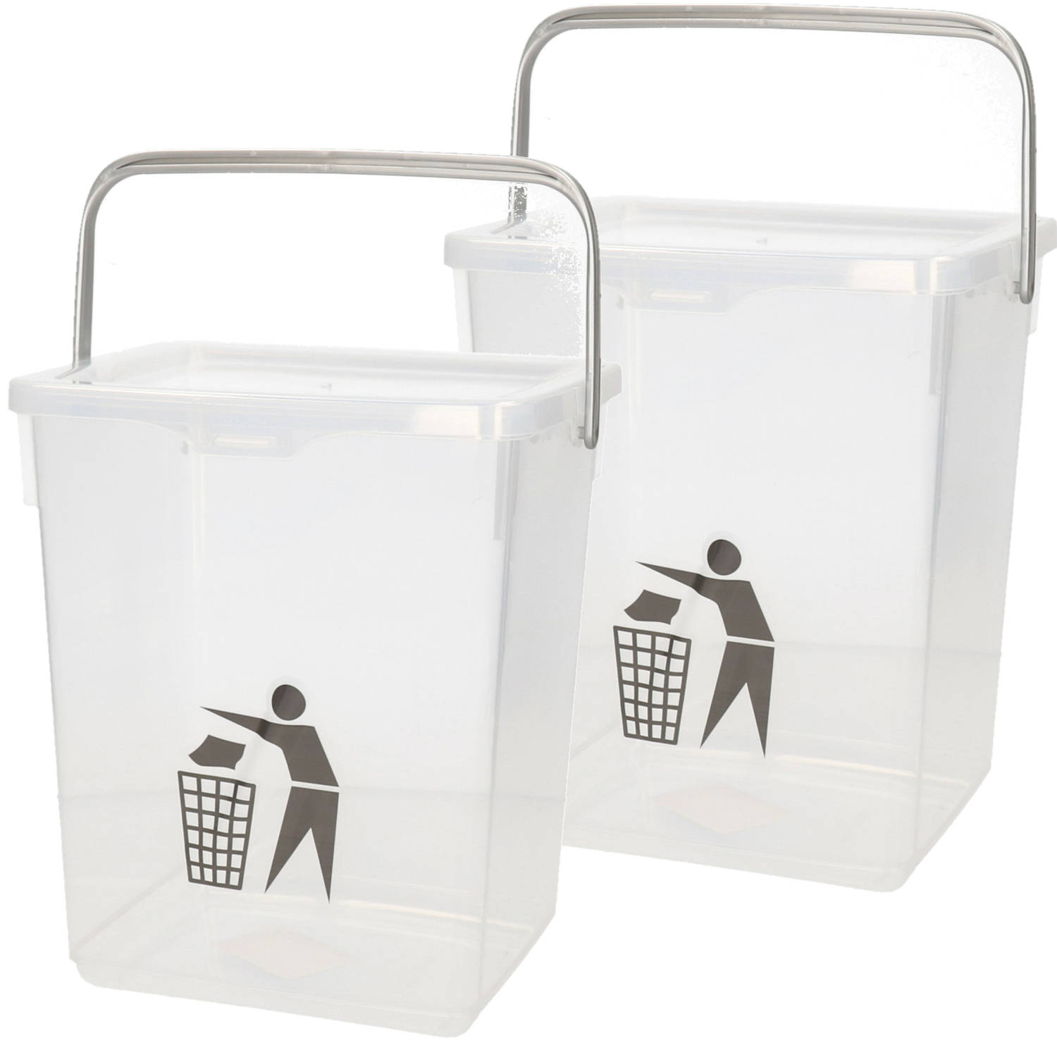 Plasticforte Afsluitbare keuken afvalbak - 2x - gft/organisch afval - transparant - 20 x 17 x 23 cm - Prullenbakken