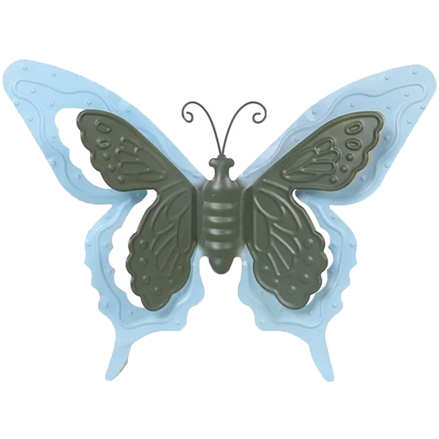 Tuin-schutting decoratie vlinder metaal blauw 36 x 27 cm Tuinbeelden