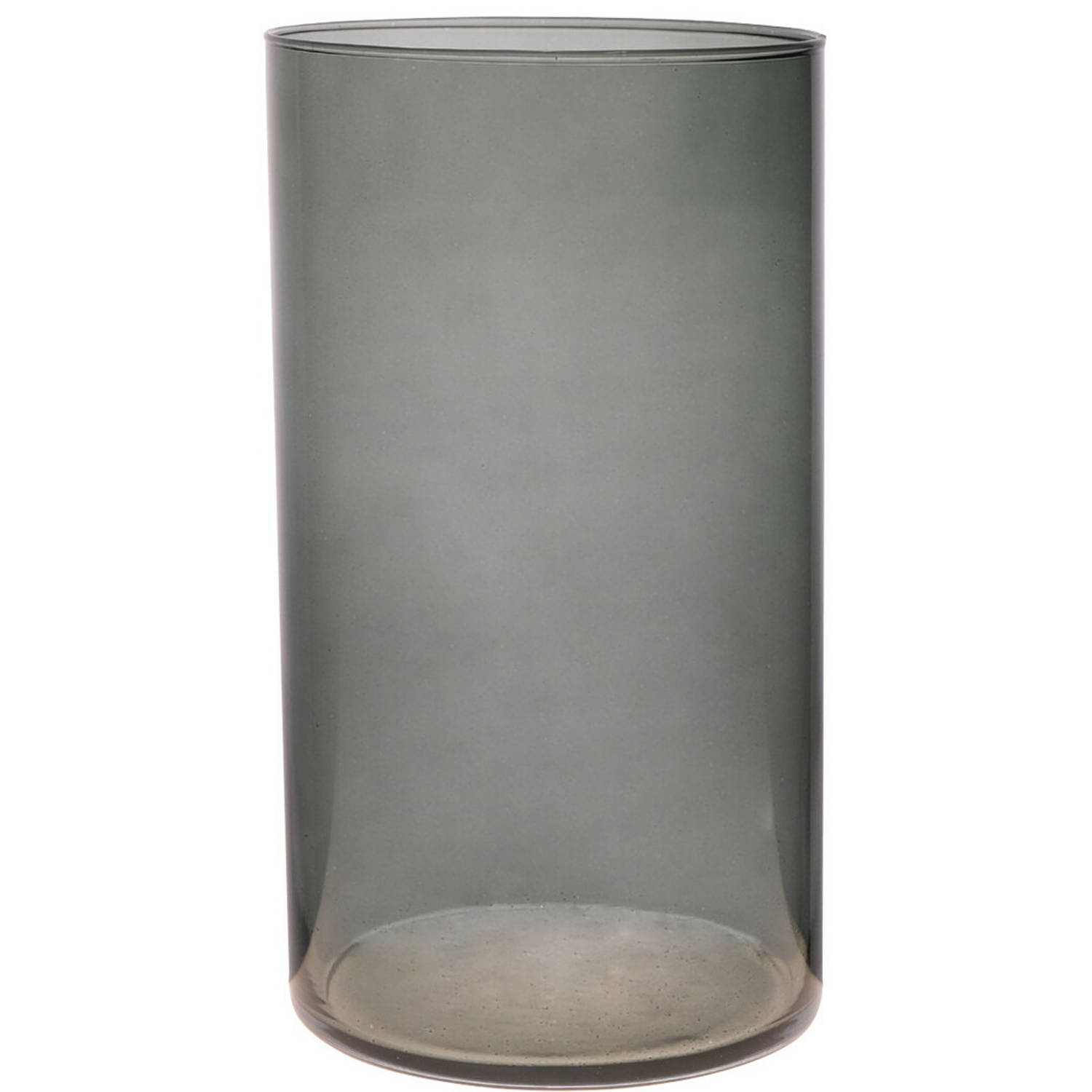 Trendoz Bloemenvaas Neville - donkergrijs transparant - glas - D16 x H30 cm - Cilinder vorm