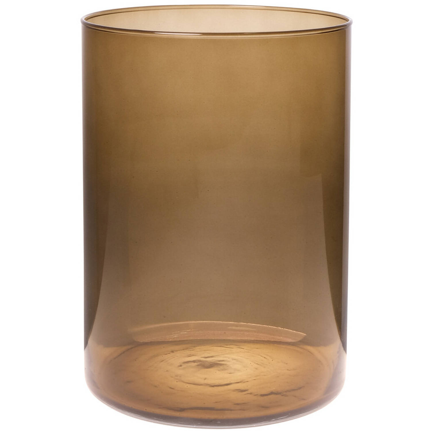 Trendoz Bloemenvaas Neville - lichtbruin transparant - glas - D18 x H25 cm - Cilinder vorm