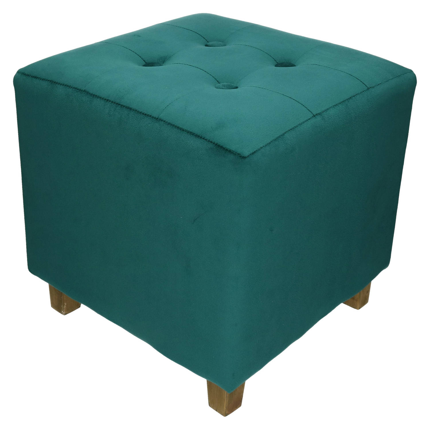 Zit krukje-bijzet stoel-poef hout-stof blauw fluweel D35 x H40 cm Krukjes