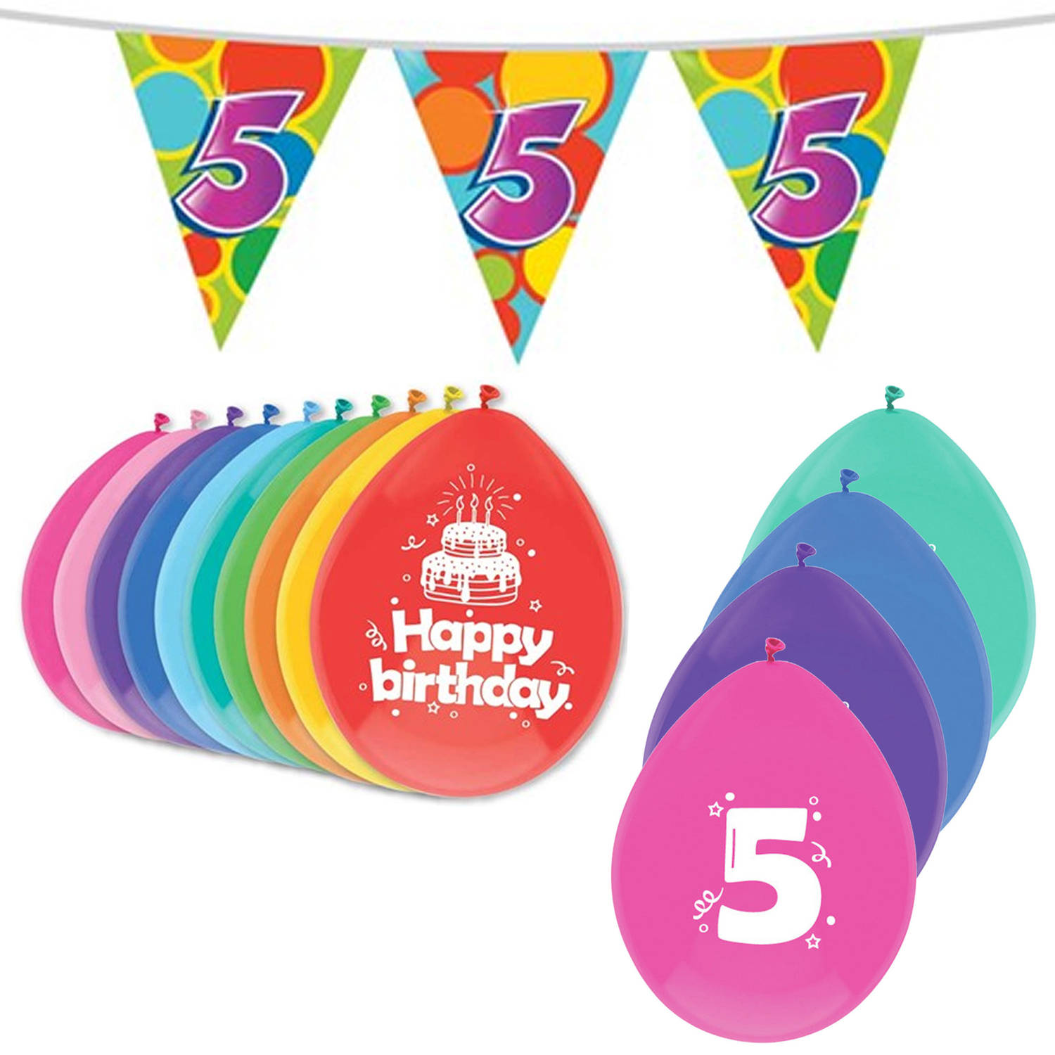 Leeftijd verjaardag thema 5 jaar pakket ballonnen/vlaggetjes - Feestpakketten