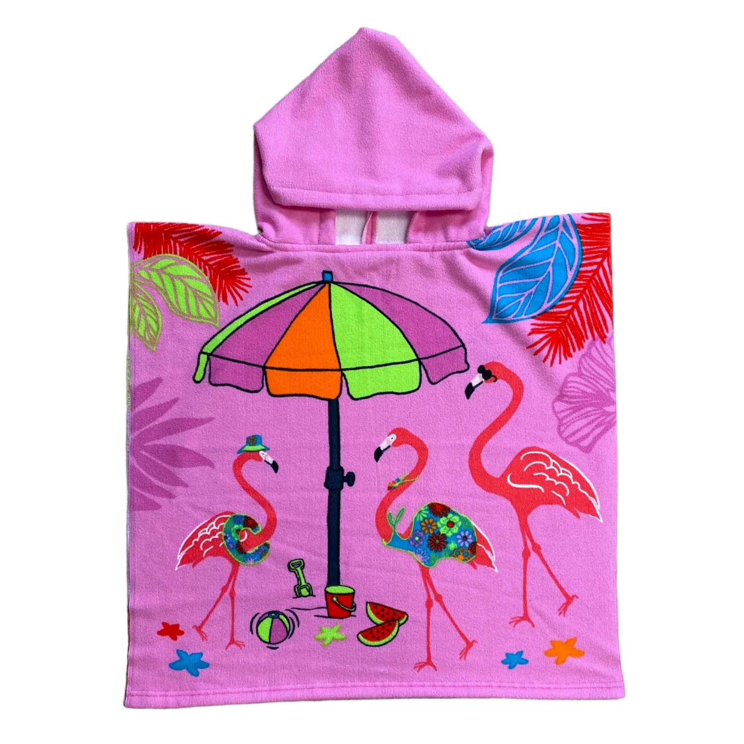 Bad cape/poncho - kinderen - flamingo print - 60 x 120 cm - microvezel