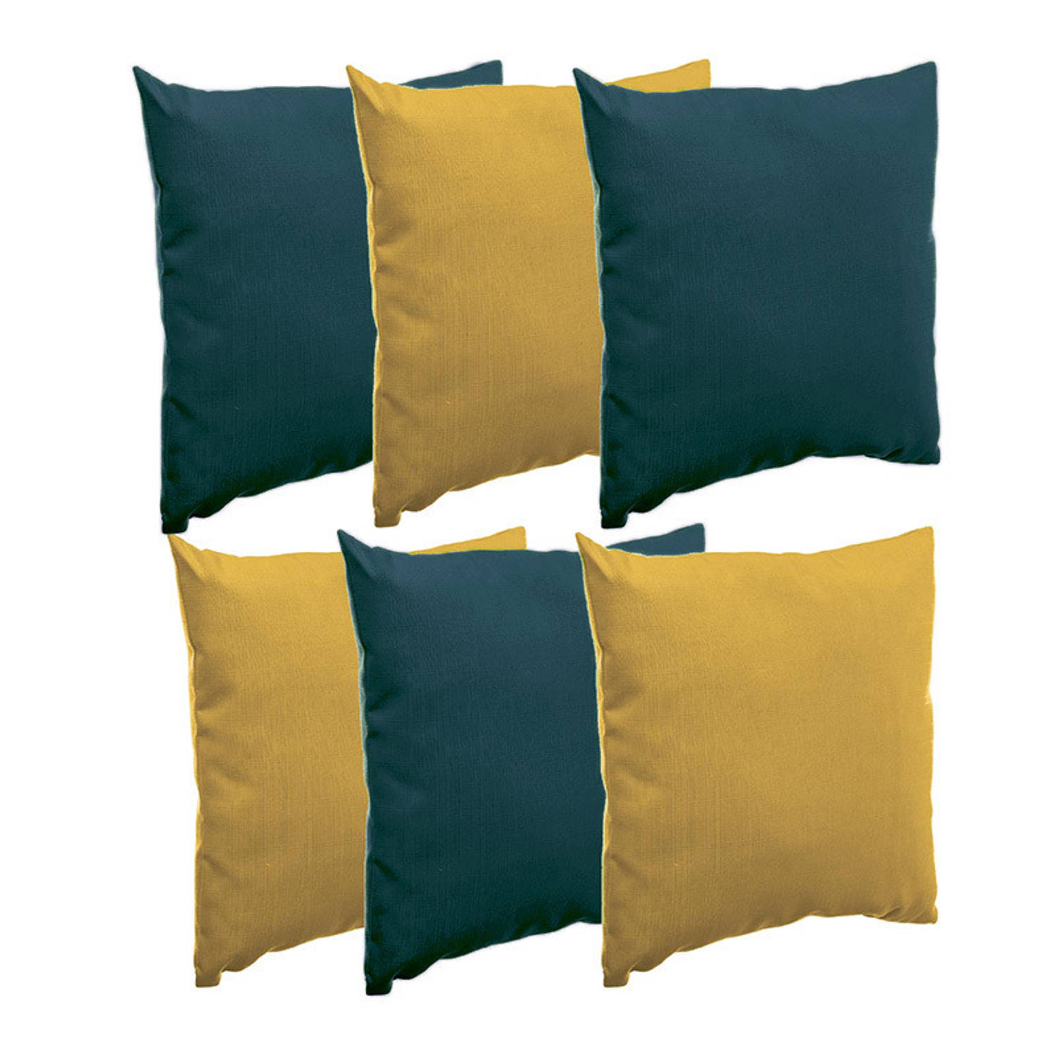 Bank-sier-tuin kussens voor binnen-buiten set 6x stuks geel-emerald groen 40 x 40 cm Sierkussens