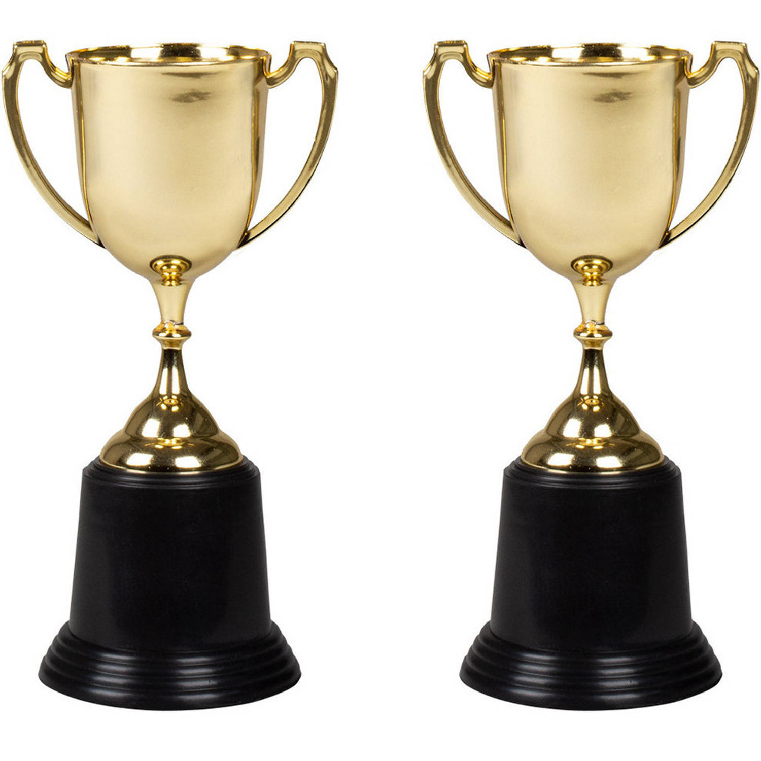 Trofee-prijs beker met handvaten 2x goud kunststof 22 cm Fopartikelen