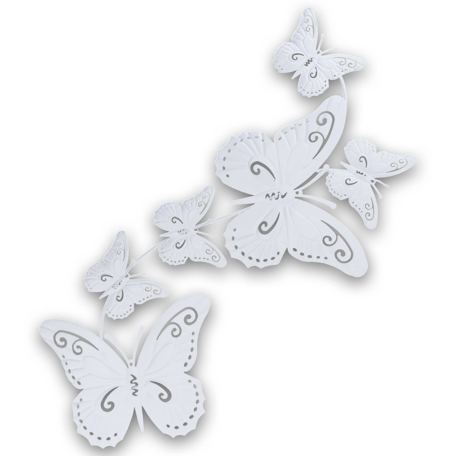 Tuin wanddecoratie vlinders metaal wit 30 x 65 cm Tuinbeelden