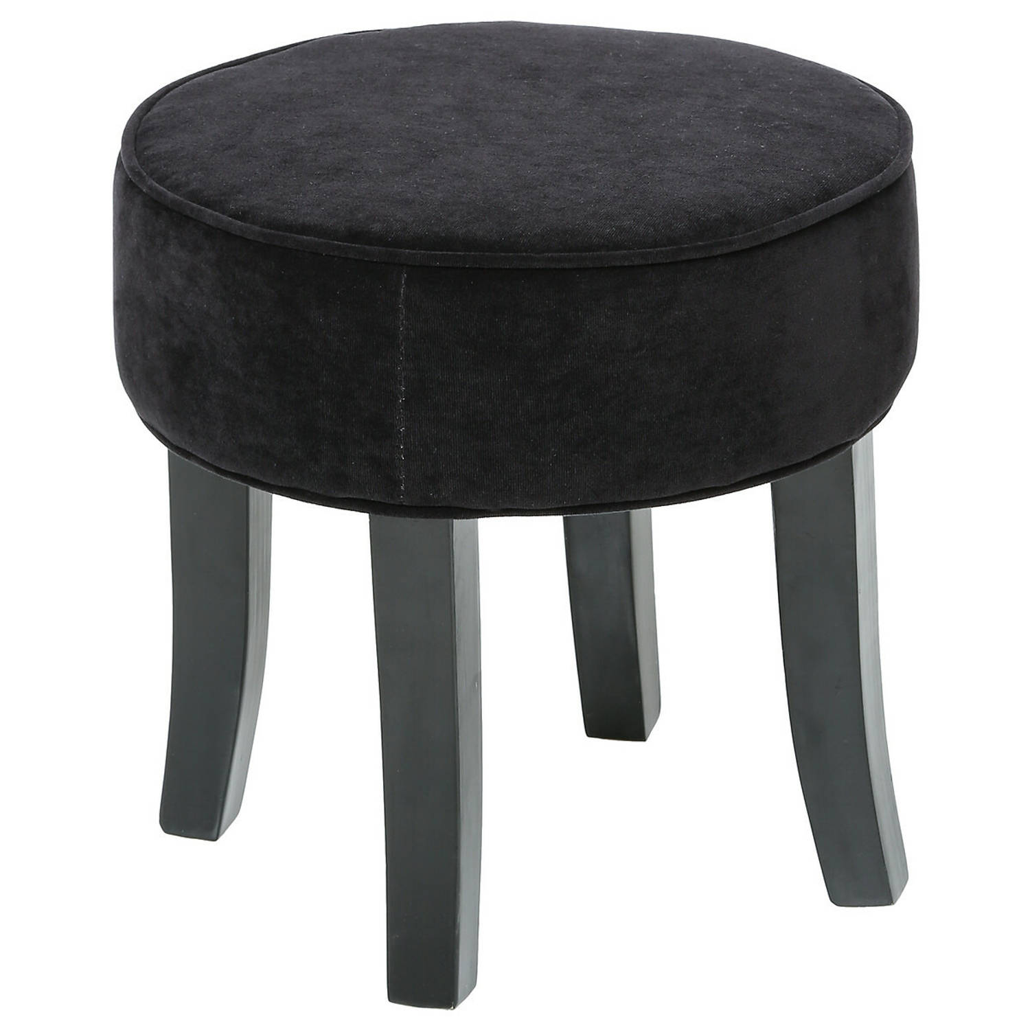 Atmosphera Zit krukje-bijzet stoel hout-stof zwart fluweel D35 x H40 cm Krukjes