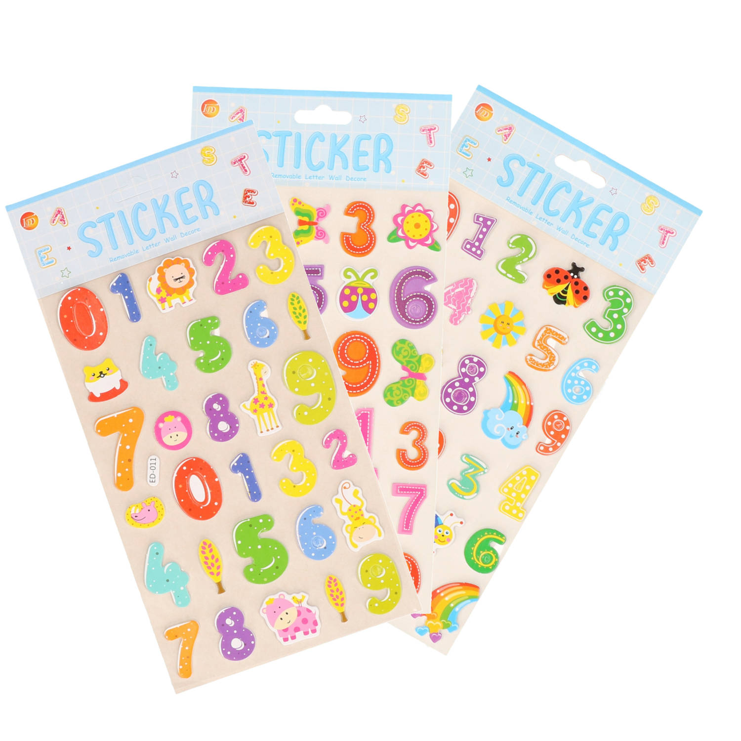 Stickervelletjes 3x 25 sticker cijfers 0-9 gekleurd nummers Stickers
