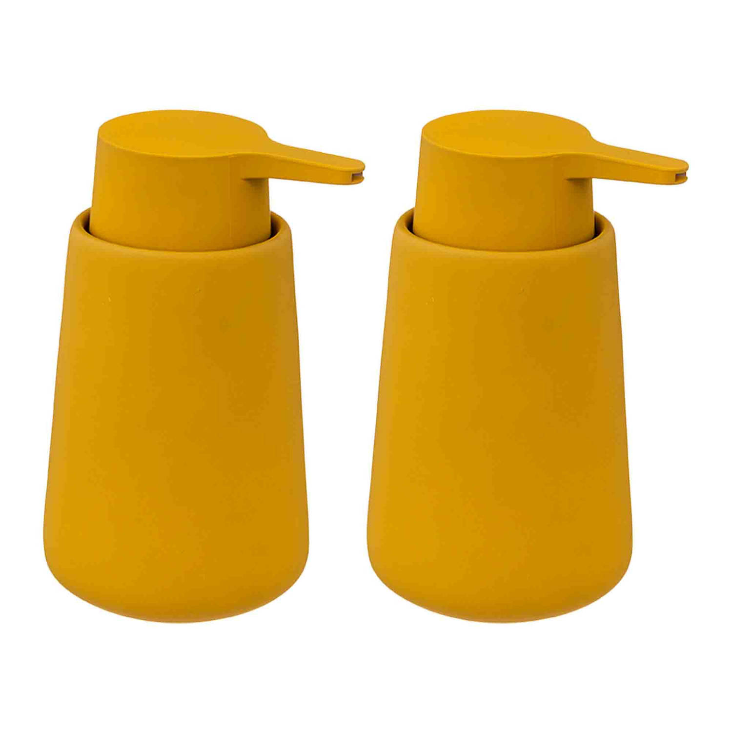 2x Stuks Zeeppompjes-zeepdispensers van keramiek mosterd geel 250 ml Zeeppompjes