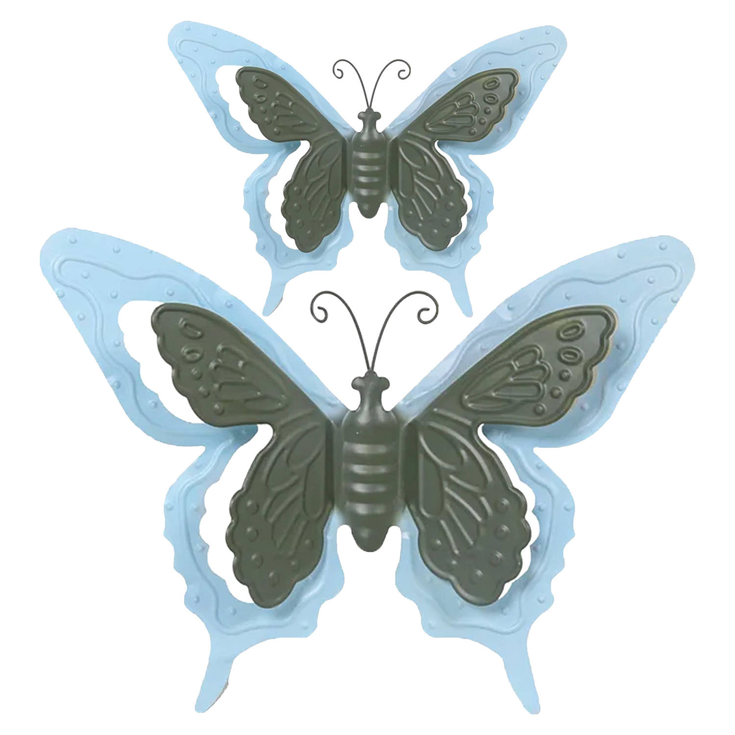 Tuin-schutting decoratie vlinders metaal blauw 17 x 13 cm 36 x 27 cm Tuinbeelden