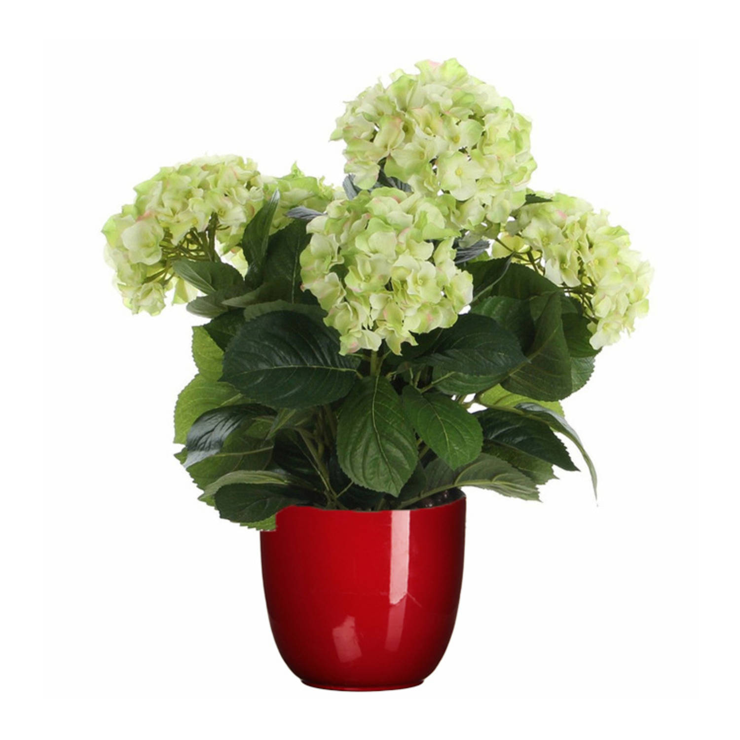 Hortensia kunstplant-kunstbloemen 45 cm groen in pot rood glans Kunstplanten