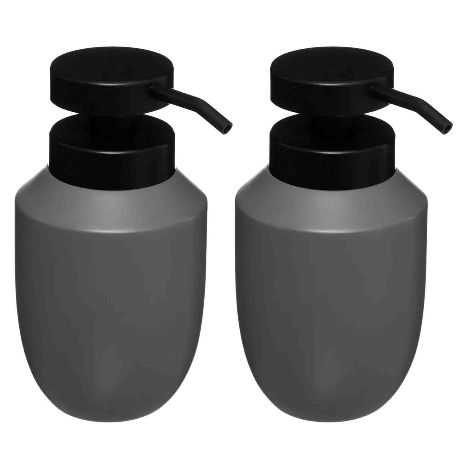 2x Stuks Zeeppompjes-zeepdispensers van kunststeen grijs 320 ml Zeeppompjes